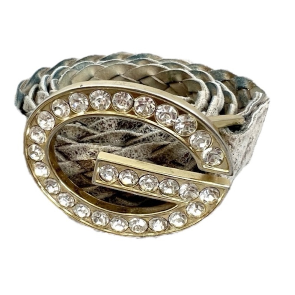 GUESS gemstone braided metallic champagne belt M